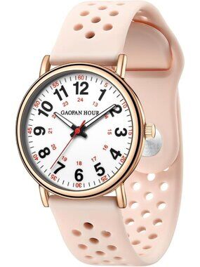 Women's Pink Silicone Band Medical Professionals Luminous Waterproof Nurse Watch